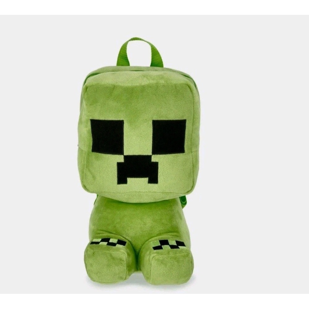Minecraft Backpack Plush Creeper 3D Design Adjust Locker Loop Green 12" Tall NEW